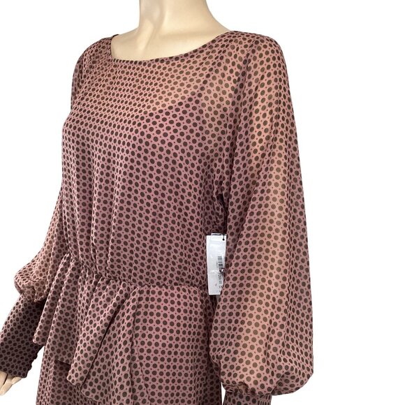 Bailey 44 Dress Size 10 NWT Medallion Print Ruffle Sheer Long Bishop Sleeve Line - Picture 6 of 8